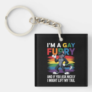 I'm A Gay Furry Rainbow Fox Wolf Pride Month Key Ring