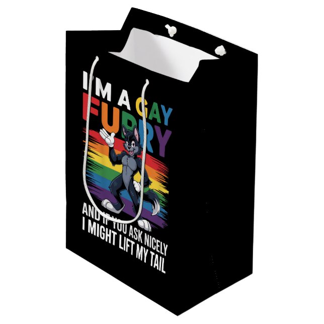 I'm A Gay Furry Rainbow Fox Wolf Pride Month Medium Gift Bag (Front Angled)
