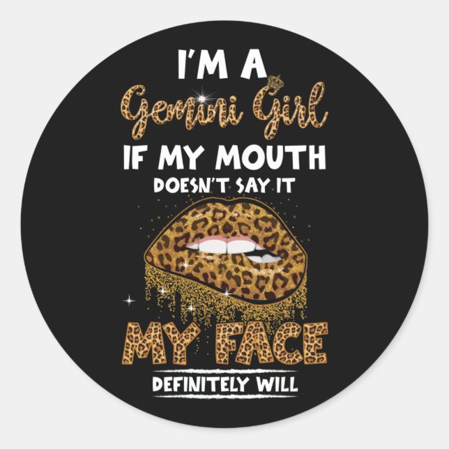 I'm A Gemini Girl Leopard Printed Birthday Classic Round Sticker (Front)