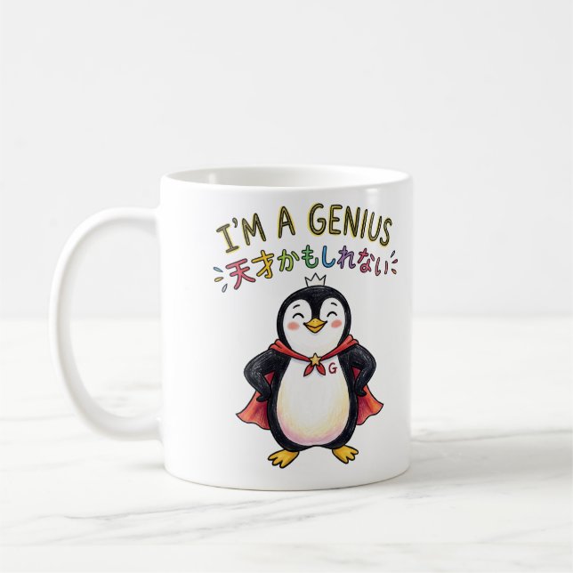 I'M A GENIUS Penguin Superhero - Confident Cute Pe Coffee Mug (Left)