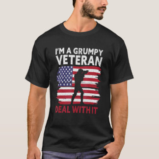 I'm a grumpy veteran Deal with it USA Flag America T-Shirt