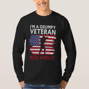 I'm a grumpy veteran Deal with it USA Flag America T-Shirt
