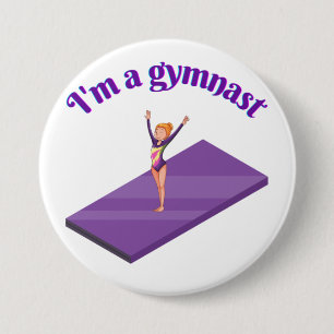 I'm A Gymnast - Girl w/ Leotard on Purple Gym Mat 7.5 Cm Round Badge
