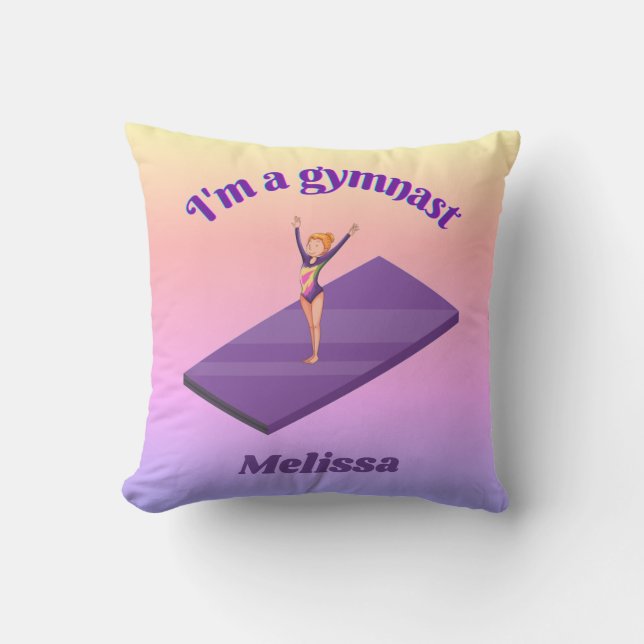 I'm A Gymnast - Girl w/ Leotard on Purple Gym Mat  Cushion (Front)