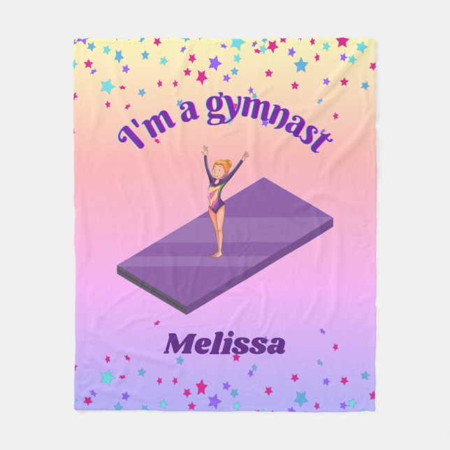 I'm A Gymnast - Girl w/ Leotard on Purple Gym Mat  Fleece Blanket (Front)
