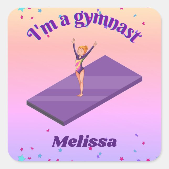 I'm A Gymnast - Girl w/ Leotard on Purple Gym Mat  Square Sticker (Front)