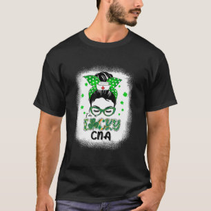 I'm A Lucky CNA Nurse Messy Bun St Patricks Day Ir T-Shirt
