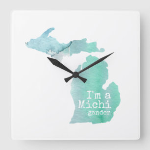 I'm A Michigander Watercolor Filled Silhouette Square Wall Clock
