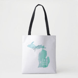 I'm A Michigander Watercolor Filled Silhouette Tote Bag