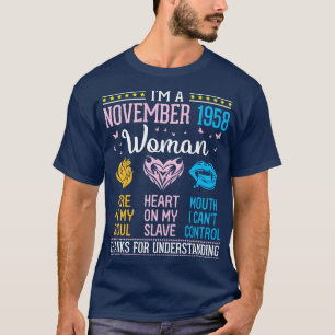 Im A November 1958 Woman Fire In My Soul Heart On T-Shirt