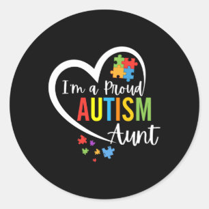 I'm A Proud Autism Aunt Love Heart Autism Awarenes Classic Round Sticker