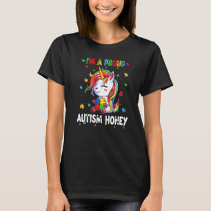 I'm A Proud Autism Honey Awareness Puzzle Unicorn  T-Shirt