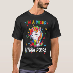 I'm A Proud Autism Poppa Awareness Puzzle Unicorn T-Shirt