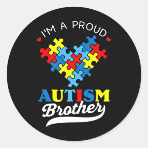 I'm A Proud Brother Autism Awareness Heart Autisti Classic Round Sticker