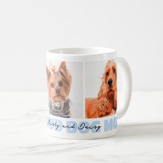 I'm a Proud Dog Mum Custom 3 Photo Collage Blue Coffee Mug (Front Right)
