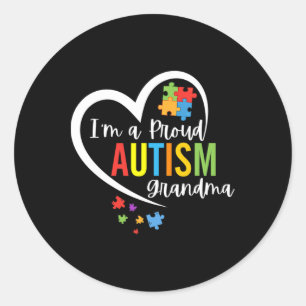 I'm A Proud Grandma Love Heart Autism Awareness Pu Classic Round Sticker