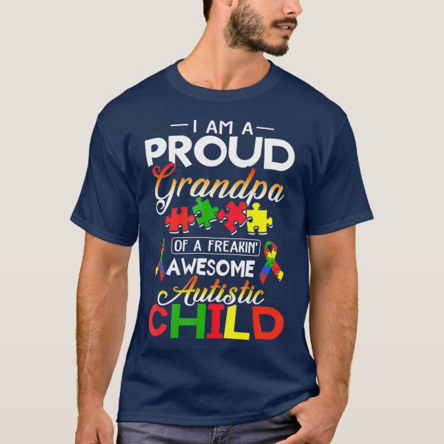 Im A Proud Grandpa Autistic Child Autism Puzzle T-Shirt (Front)