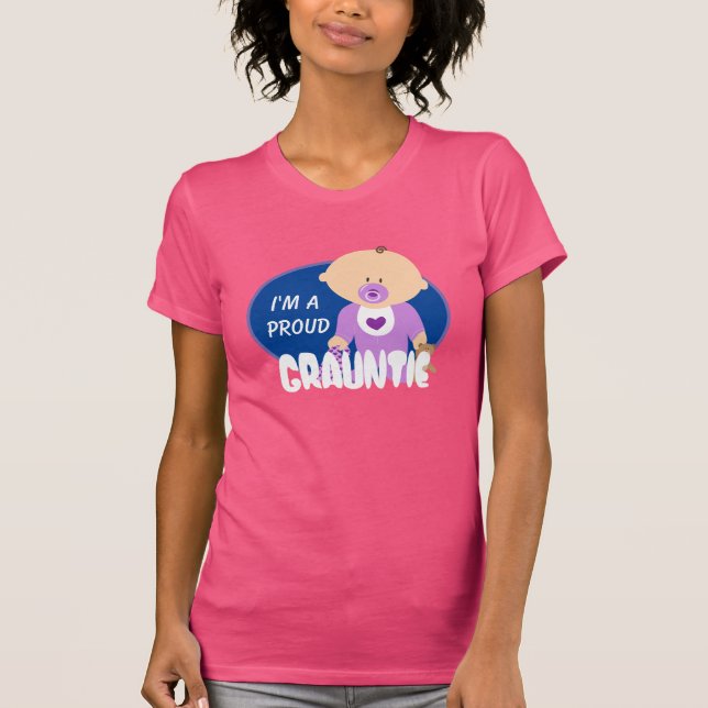 "I'm A Proud Grauntie" with Cute Baby in Purple T-Shirt (Front)
