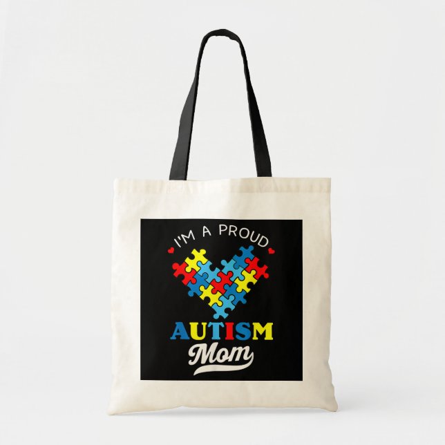 I'm A Proud Mum Autism Awareness Autistic Heart Tote Bag (Front)