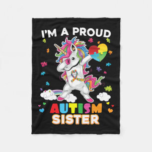 I'm A Proud Sister Dabbing Unicorn Autism Awarenes Fleece Blanket