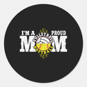 I'M A Proud Volleyball Softball Mum Classic Round Sticker