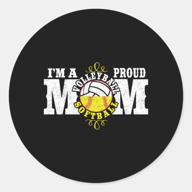 I'M A Proud Volleyball Softball Mum Classic Round Sticker (Front)