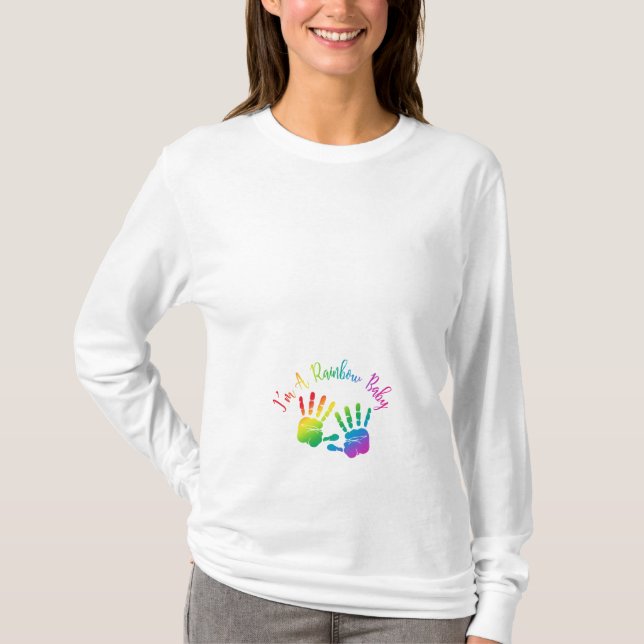 I'm A Rainbow Baby Maternity Shirt, Handprints T-Shirt (Front)