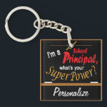 I'm a School Principal, What's your Superpower? ❤ Key Ring<br><div class="desc">Keychain. 100% Customisable. If you need further customisation, please click the "Customise it" button and use our design tool to resize, rotate, change colours, add text and more. Made with high resolution vector and/or digital graphics for a professional print. NOTE: (THIS IS A PRINT. All zazzle product designs are "prints"...</div>