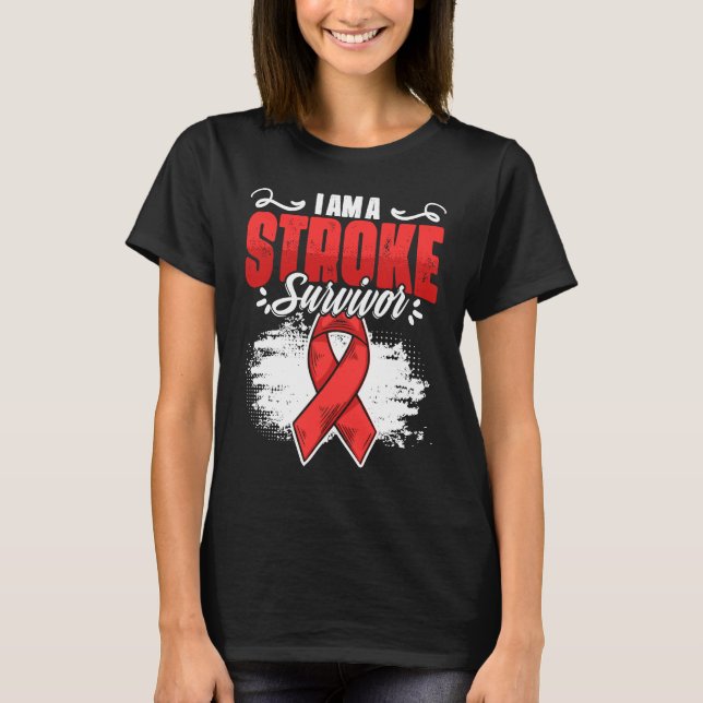 I'm A Stroke Survivor Red Ribbon Stroke Awareness  T-Shirt (Front)