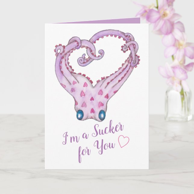 I'm a Sucker for You Octopus Valentine Card (Orchid)