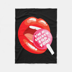 I'm A Sucker For You Red Lips Candy Lollip Valenti Fleece Blanket
