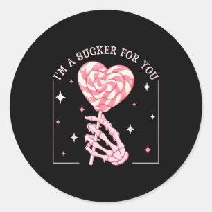 I'm A Sucker For You Skeleton Heart Candy Valentin Classic Round Sticker