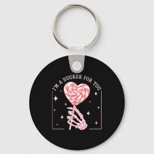 Im A Sucker For You Skeleton Heart Candy Valentine Key Ring