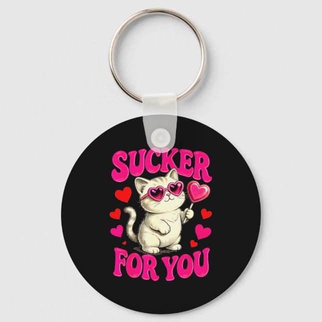 I'm A Sucker For You Valentines Day Funny Cat Love Key Ring (Front)