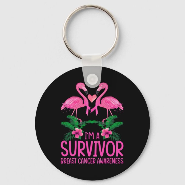 I'm A Survivor Breast Cancer Awareness Flamingo  Key Ring (Front)