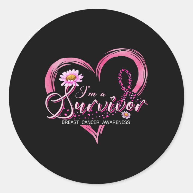 I'm A Survivor Breast Cancer Awareness Pink Ribbon Classic Round Sticker (Front)