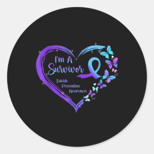 I'm A Survivor Butterfly Heart Suicide Prevention  Classic Round Sticker