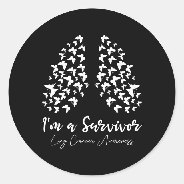 I'M A Survivor Butterfly Lung Cancer Awareness Whi Classic Round Sticker (Front)