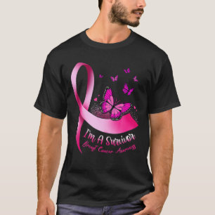 I'm A Survivor Butterfly Pink Ribbon Cancer Breast T-Shirt