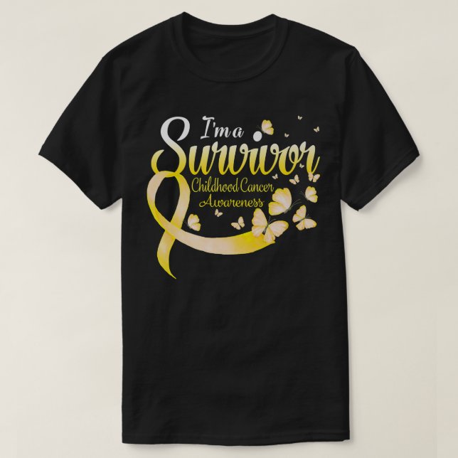I'm A Survivor Childhood Cancer Awareness Butterfl T-Shirt (Design Front)