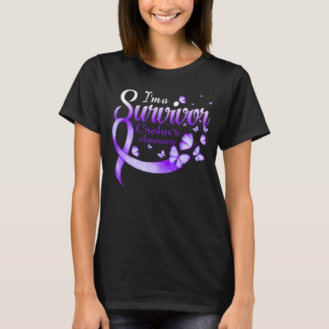 I'm A Survivor Crohn's Awareness Butterfly Ribbon  T-Shirt (Front)