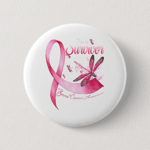 I'm A Survivor Dragonfly Pink Ribbon Breast Cancer 6 Cm Round Badge