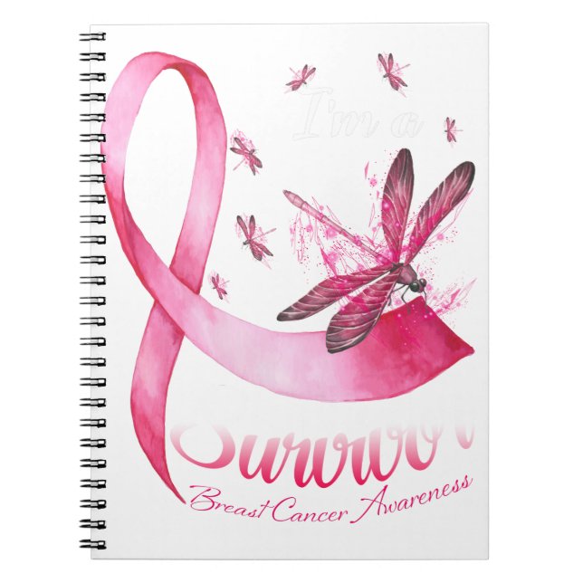 I'm A Survivor Dragonfly Pink Ribbon Breast Cancer Notebook (Front)