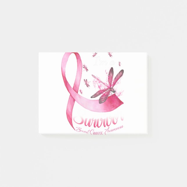 I'm A Survivor Dragonfly Pink Ribbon Breast Cancer Post-it Notes (Front)