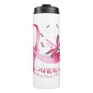 I'm A Survivor Dragonfly Pink Ribbon Breast Cancer Thermal Tumbler
