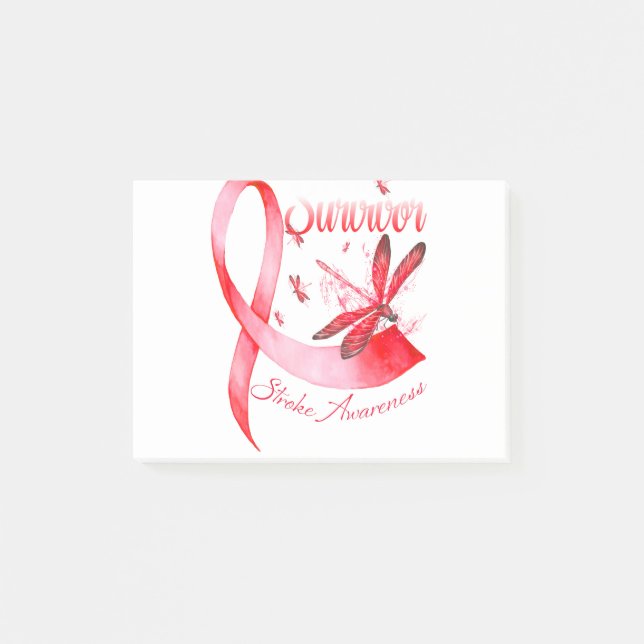 I'm A Survivor Dragonfly Red Ribbon Stroke Post-it Notes (Front)