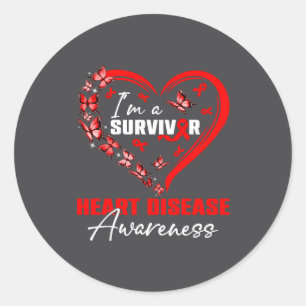 I'm A Survivor Heart Disease Awareness Red Butterf Classic Round Sticker