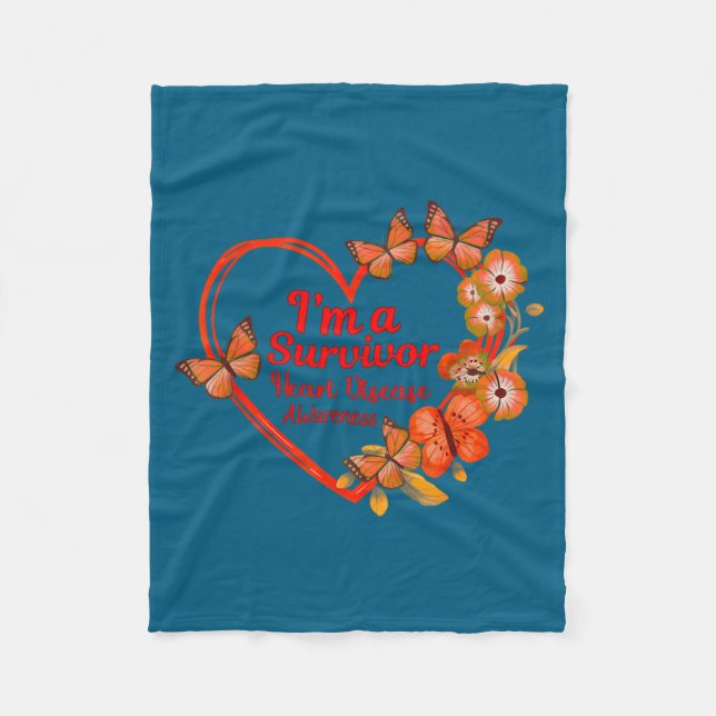 I'm A Survivor Heart Disease Awareness Red Butterf Fleece Blanket (Front)