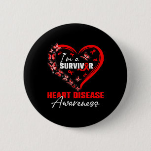 Im A Survivor Heart Disease Awareness Red Butterfl 6 Cm Round Badge