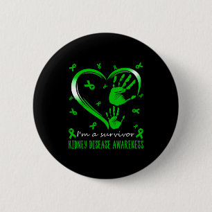 Im A Survivor Heart Green Ribbon With Hands Kidney 6 Cm Round Badge